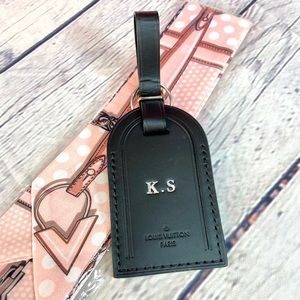 Louis Vuitton black leather luggage name tag bag charm *brand new condition*